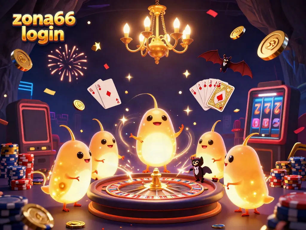 Experience the excitement at zona66 login with a lively cave casino scene featuring glowworms and a bat dealer.