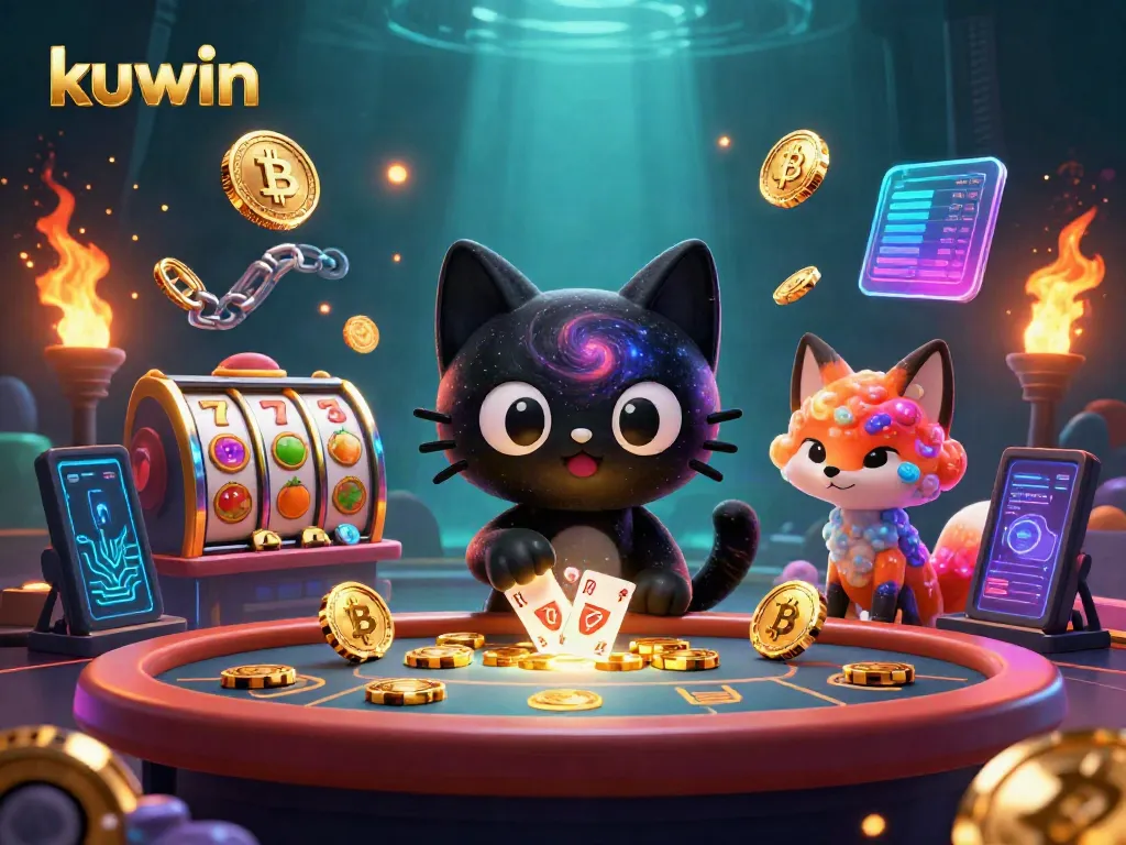 Experience thrilling casino moments with kuwin as a cosmic cat pulls in chips at a vibrant table.