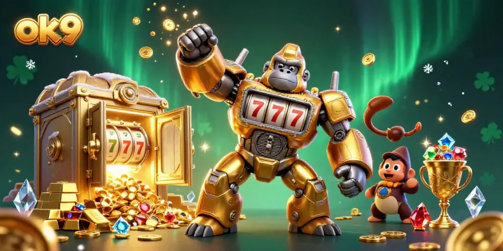 Spin to win with the dynamic ok9 casino showdown featuring an explosive golden gorilla mech.