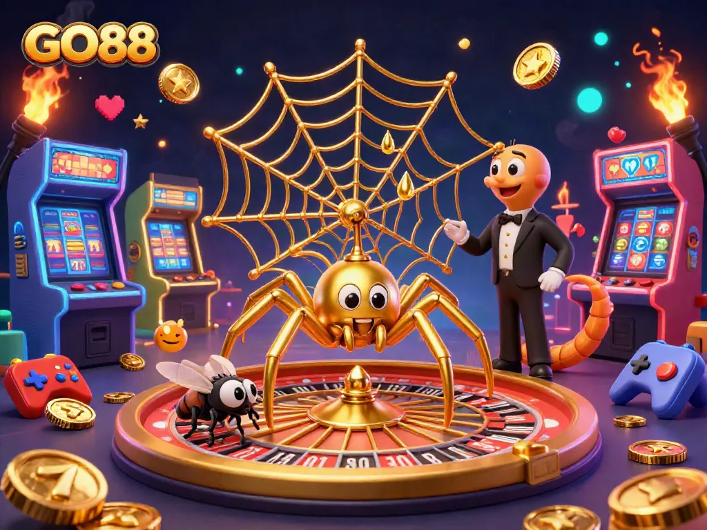 Experience GO88 with lively betting action in a colorful casino scene filled with games.