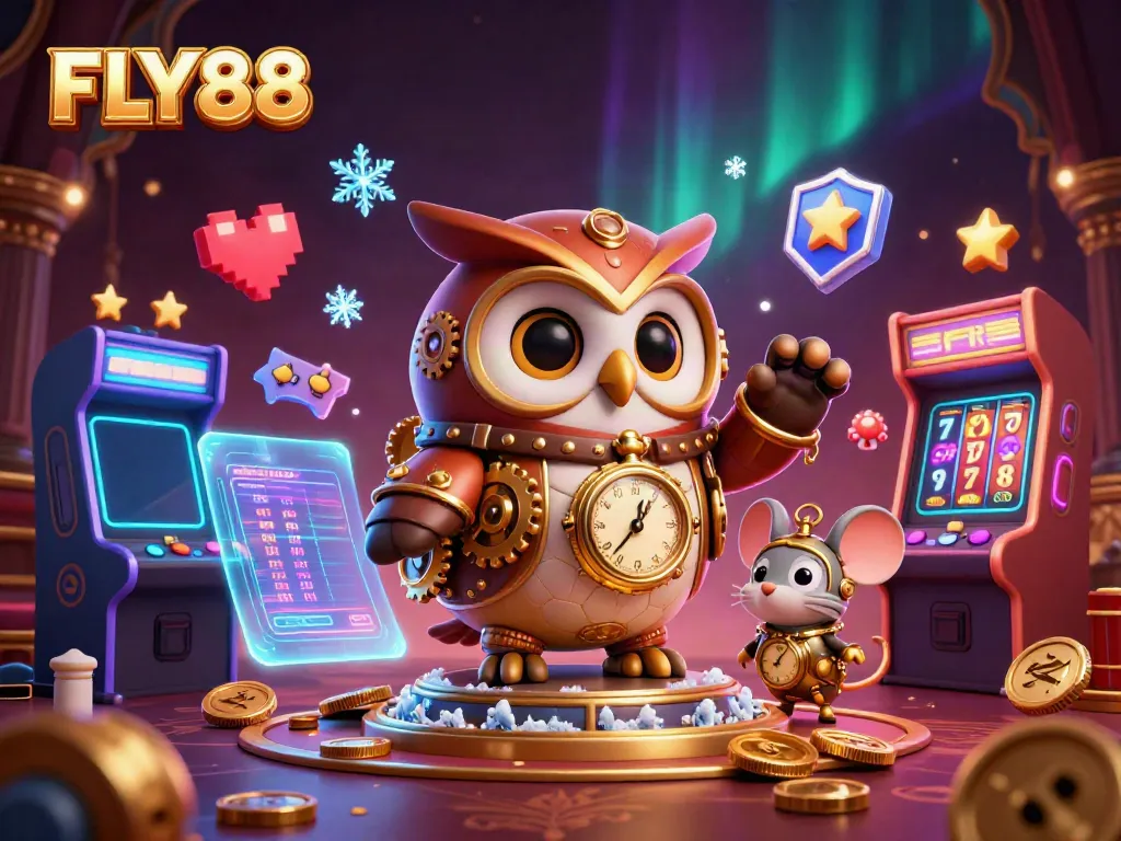 Engage in thrilling games at FLY88 with whimsical characters and vibrant casino elements.