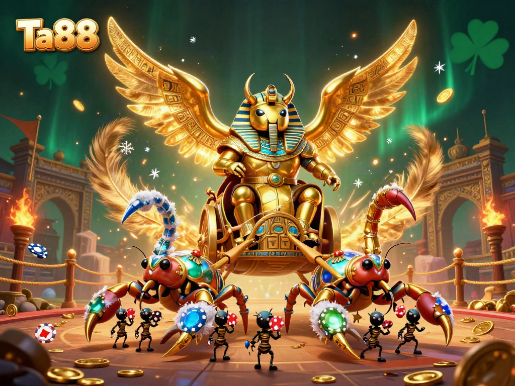 Engage with thrilling games at Ta88, featuring a vibrant casino scene with dynamic characters and elaborate elements.
