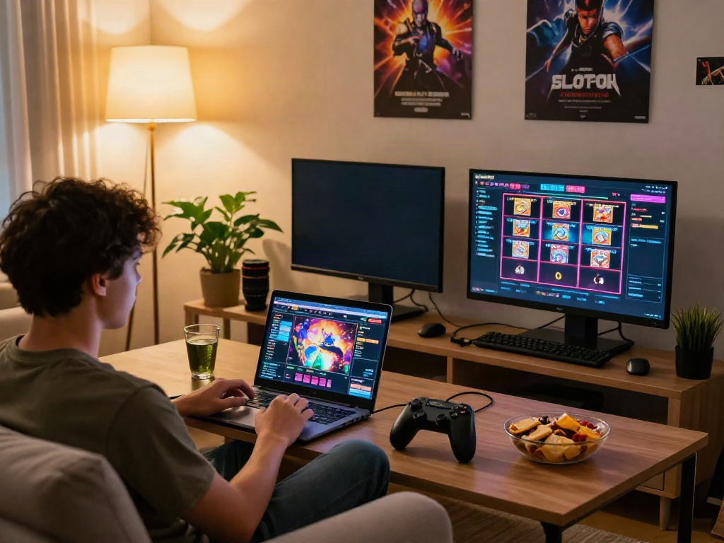 Engaging gaming experience on slot88 platform with cozy home setting.