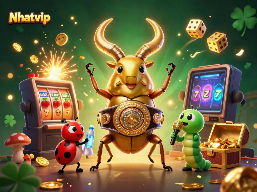 Experience the thrilling Nhatvip casino with vibrant characters and jackpot imagery in a dynamic 3D scene.