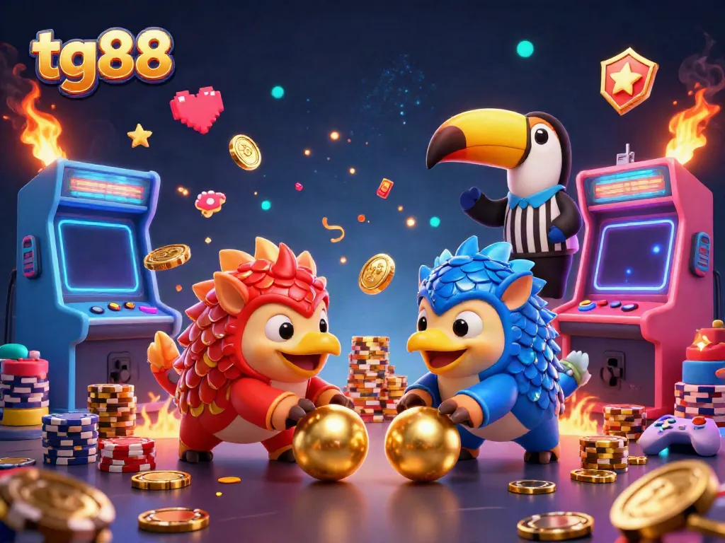 Experience the thrill of tg88 with rival pangolins competing amid dazzling casino elements and vibrant gaming visuals.