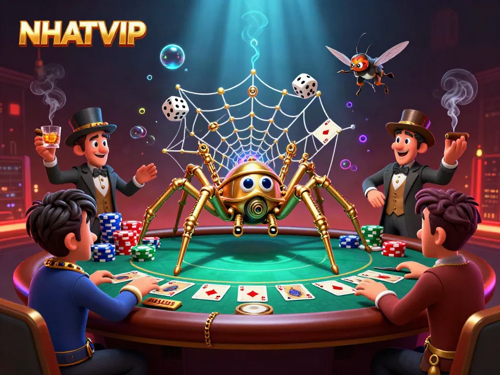 Catch lucky dice and poker chips in a web of strategy with NHATVIP's steampunk spider