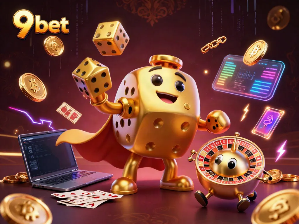 Win with 9 bet—experience thrilling gameplay and immersive casino action with golden dice and crypto elements.