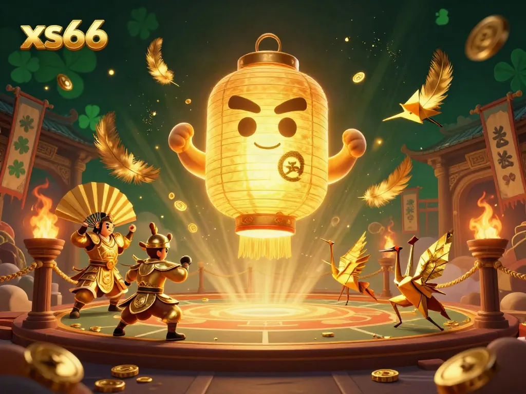 Experience the lively atmosphere of xs66 with glowing lantern spirits and dynamic casino elements.
