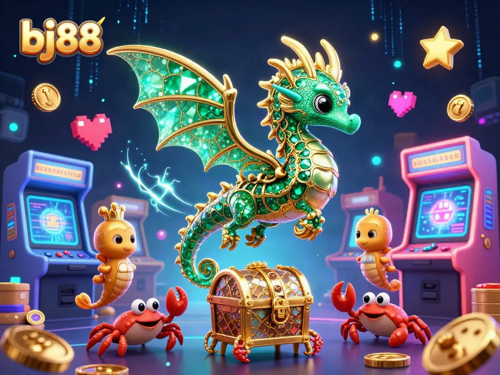 Engage with bj88's vibrant online gambling world featuring a majestic sea dragon and interactive game elements.