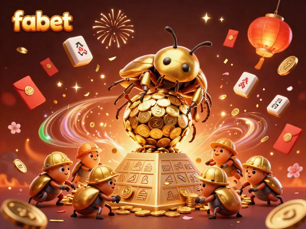 Join the vibrant journey of the fabet beetle as it rolls giant coins, symbolizing winning strategies in gaming.