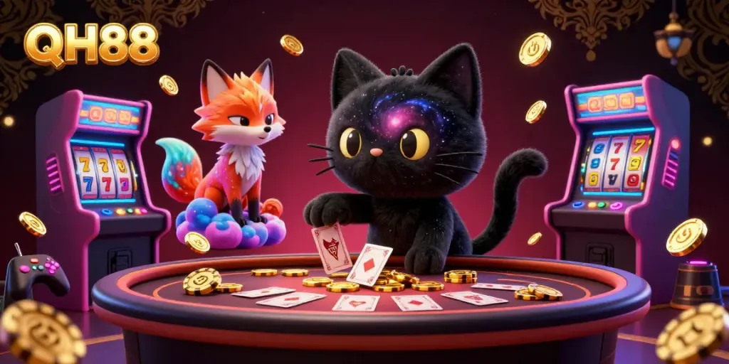Experience the vibrant casino atmosphere with QH88, where cosmic fun meets thrilling gaming.