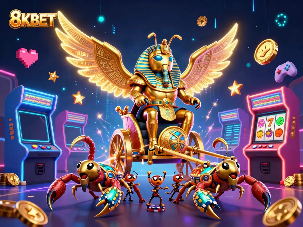 Experience the thrill of 8KBET with vibrant casino elements featuring a golden beetle chariot