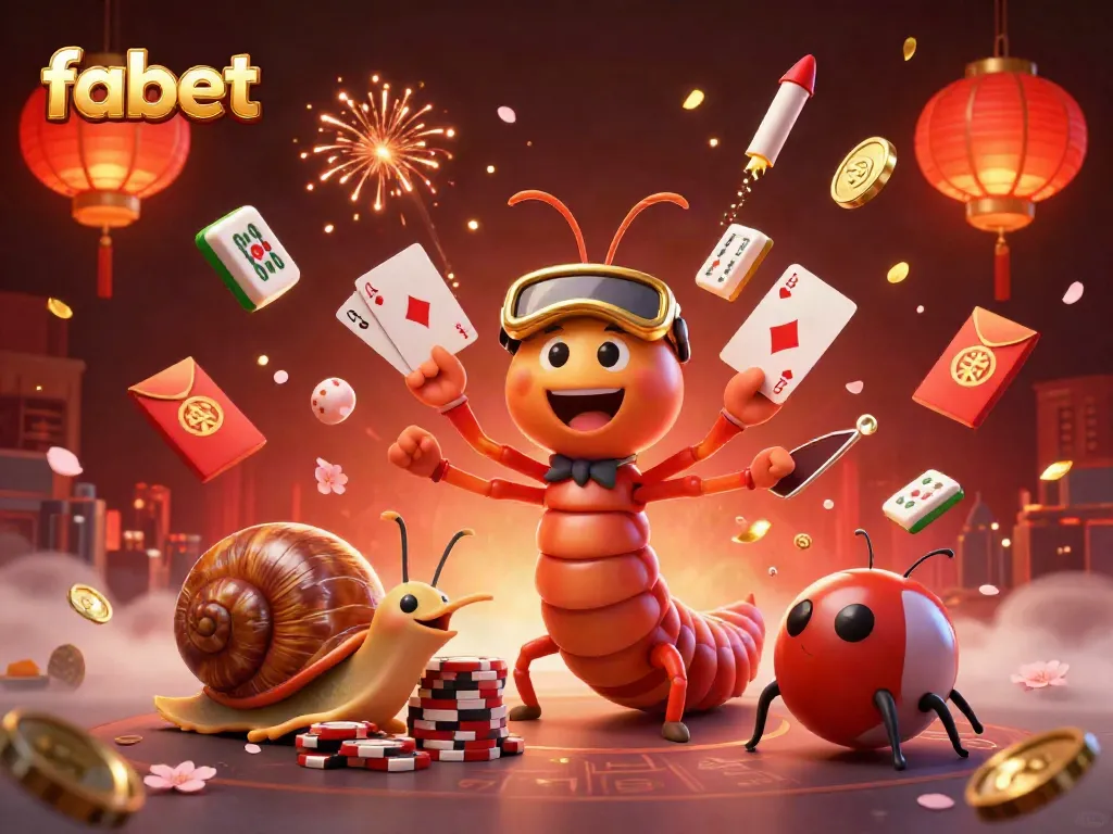Engaging visual of fabet's unique online casino experience with a whimsical dealer and high-roller elements.